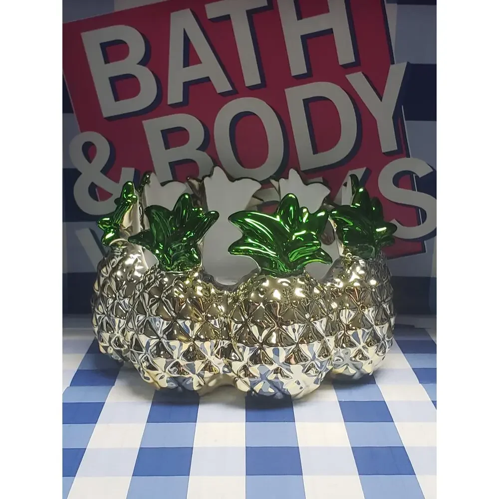 BBW Gold Pineapple Large 3 Wick Candle Holder Home Fragrance Decor